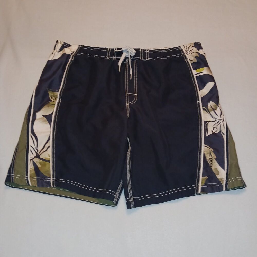 Speedo Mens L Swim Trunks Mesh Lined Black Gray Floral Swim Shorts